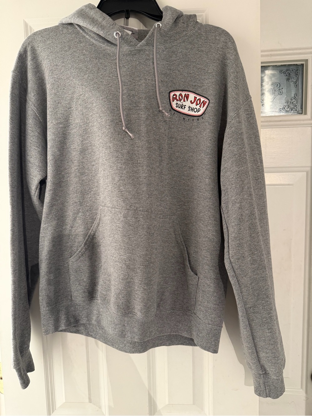 Ron Jon Grey Pullover Hoodie with graphic Chest Patch